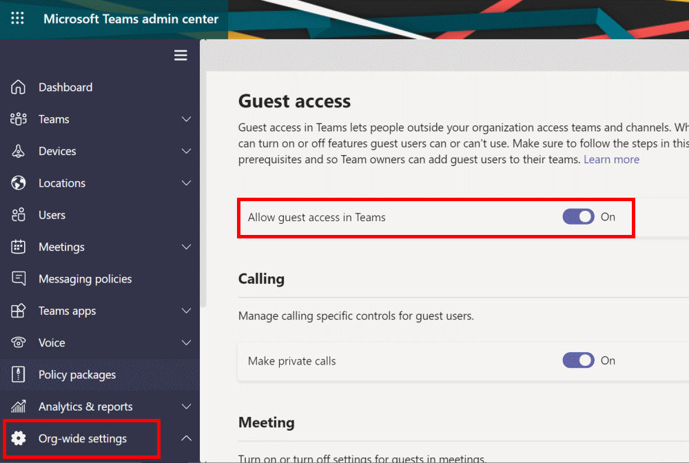 Impostazione del guest access in Microsoft Teams