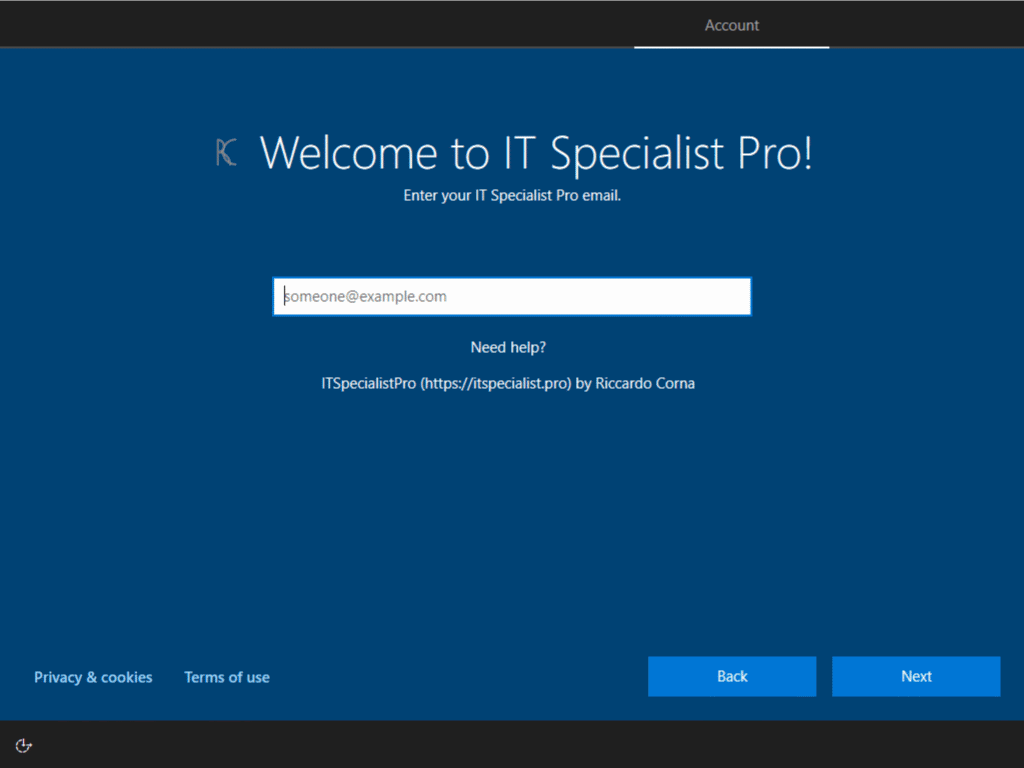 Schermata di benvenuto di Windows Autopilot