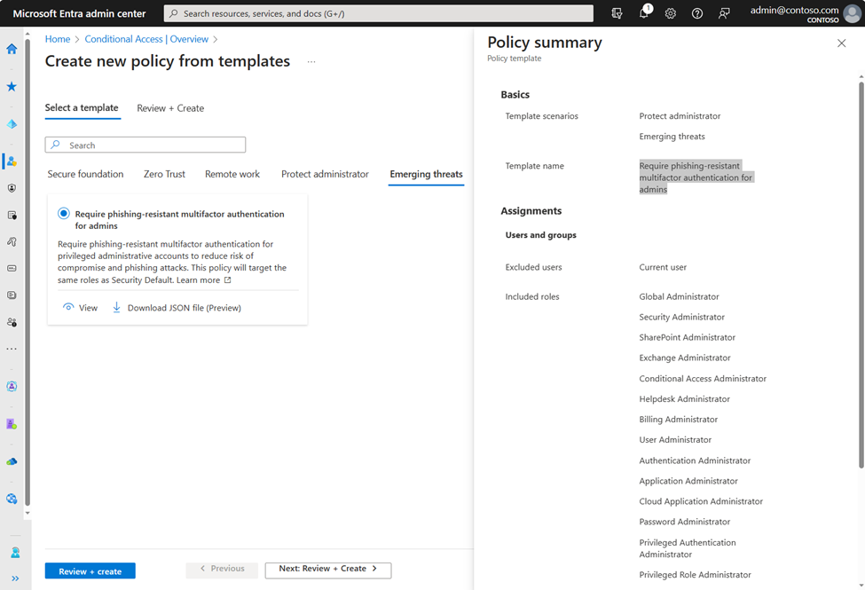 Example of Entra Conditional Access template