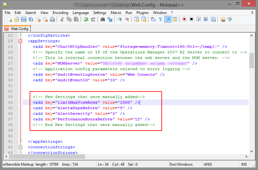 Codice XML del file web.config