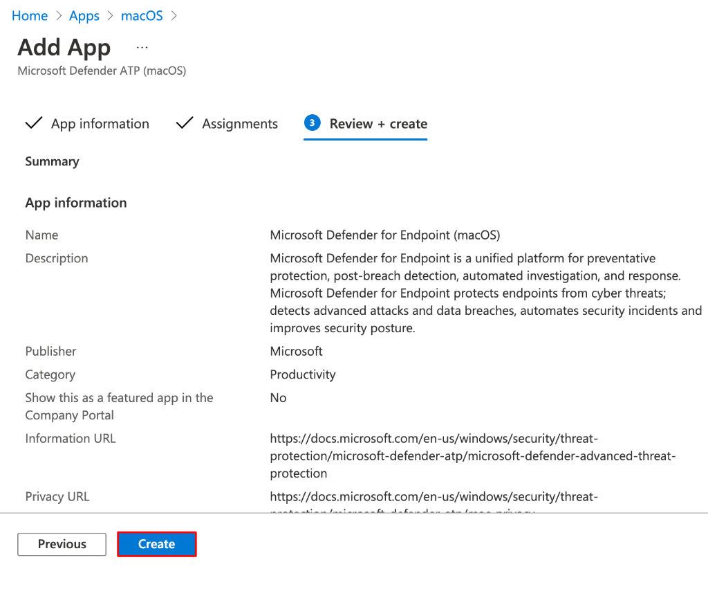 Microsoft Defender for Endpoint: creazione app gestita