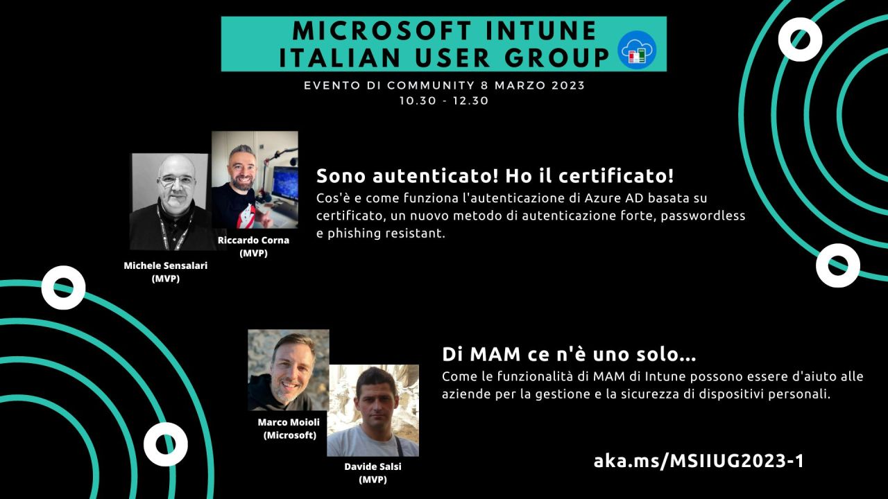 Locandina evento Microsoft Intune Italian User Group - Evento di community 8 Marzo 2023
