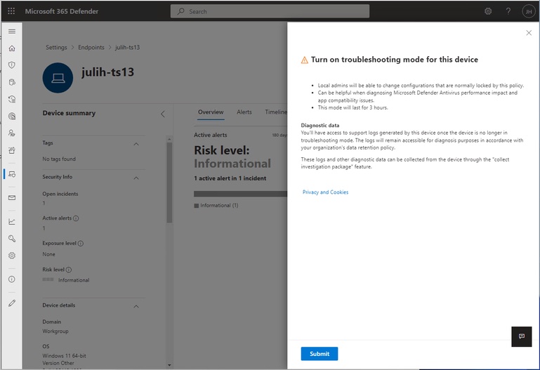 Microsoft Defender for Endpoint Troubleshooting Mode