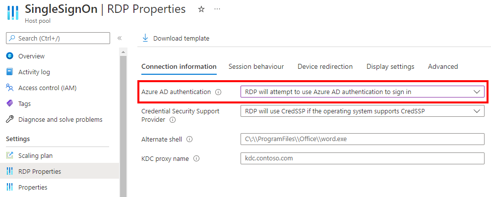Azure Virtual Desktop RDP Properties