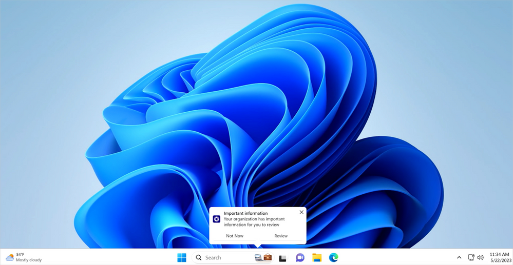 Esempio di Organizational message su Windows