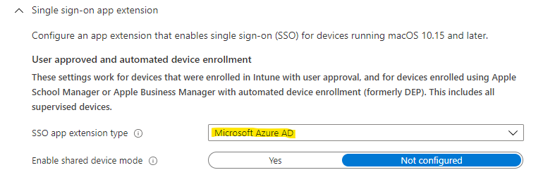 Schermata Azure AD Single Sign-On Extension per macOs