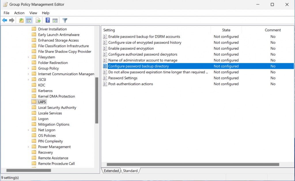 Windows LAPS GPO Settings
