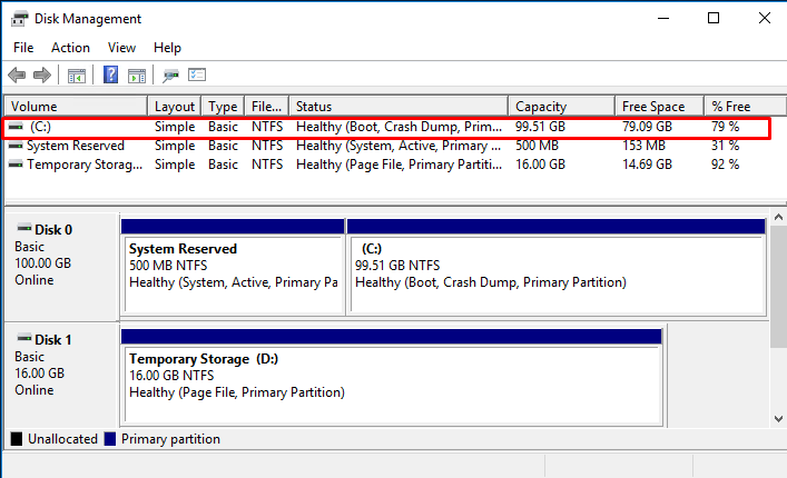 Resize of disks server Windows