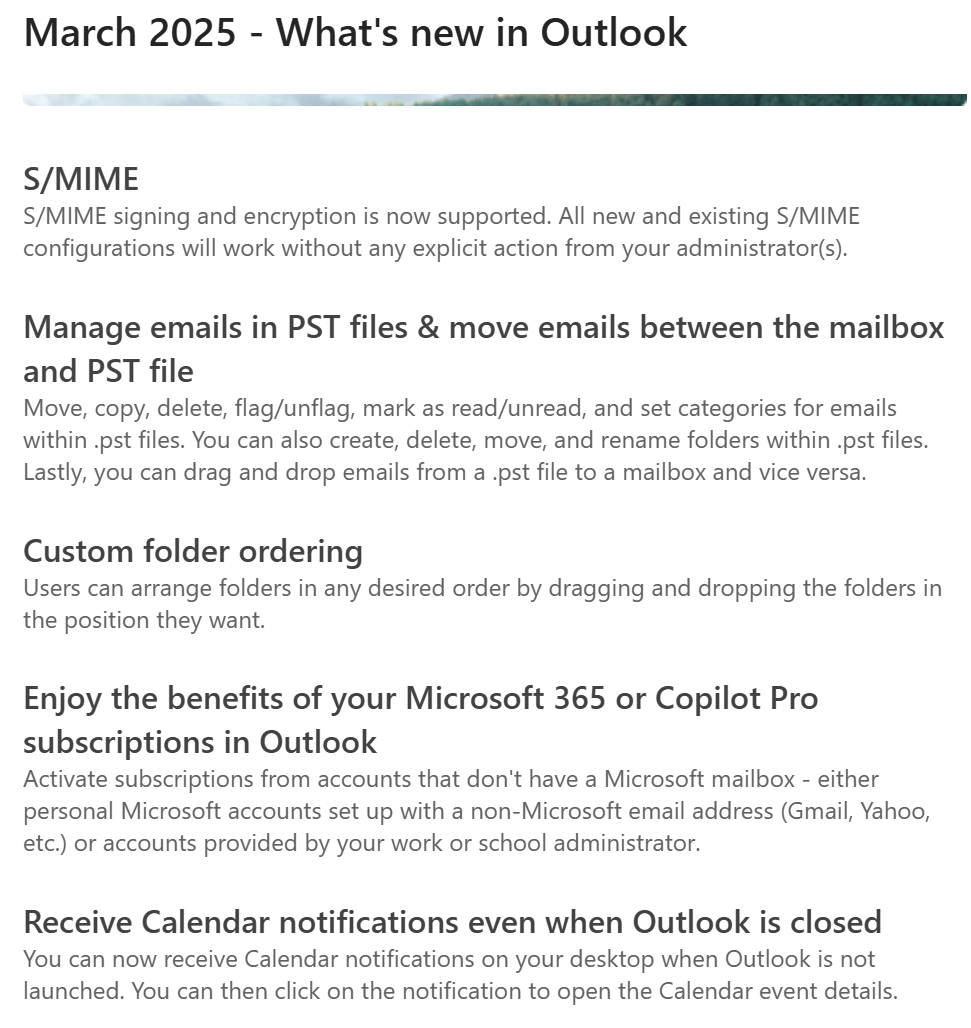 Novità di Outlook Marzo 2025