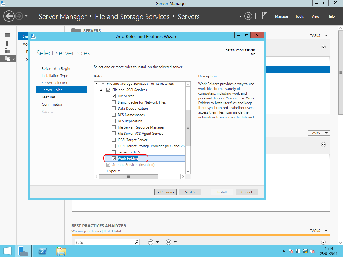 Windows Server ADd feature Work Fodlers